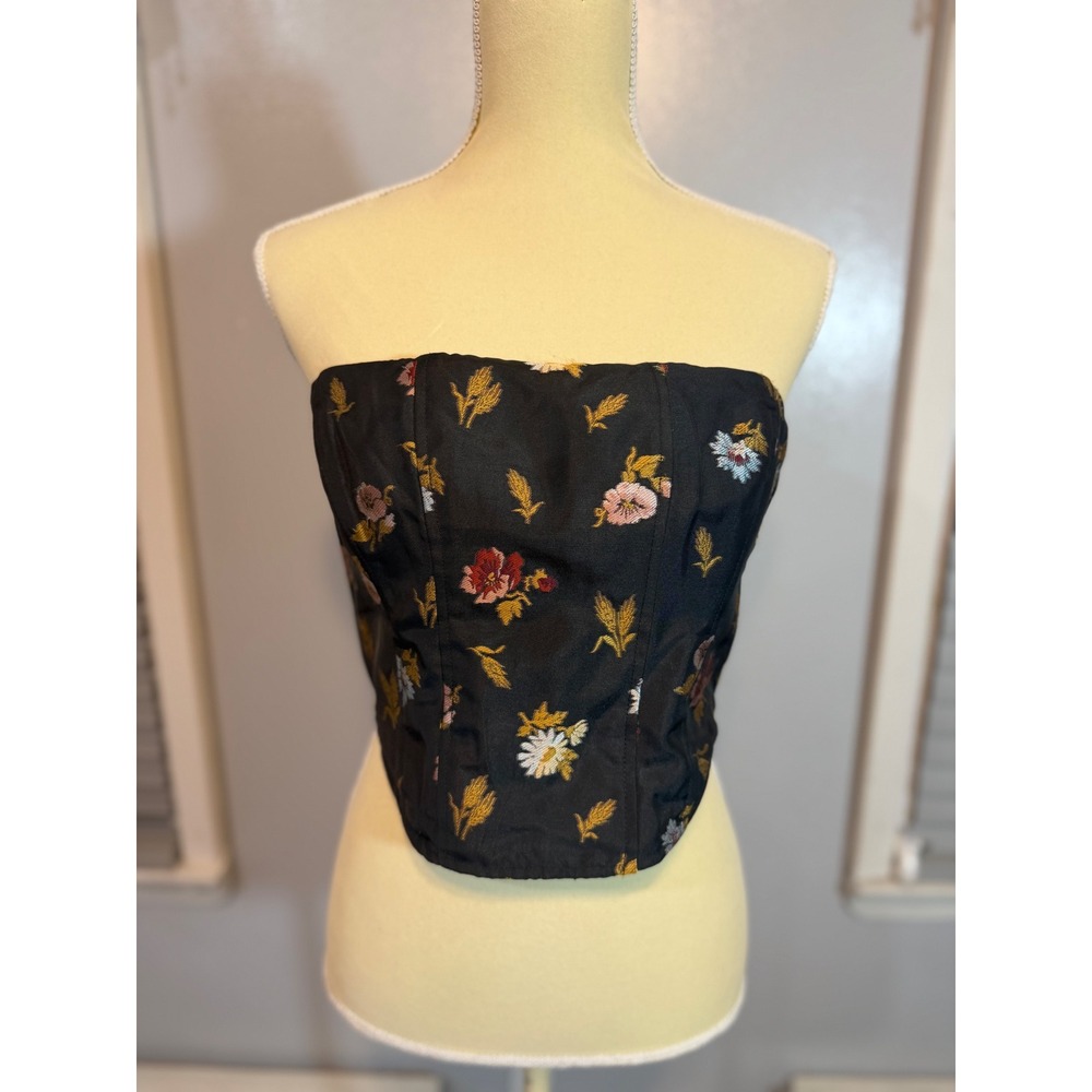 anthro floral corset top strapless bustier coquette vintage inspired Sz 6 - Picture 2 of 9